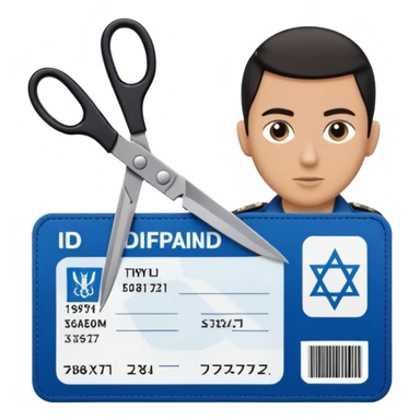 black Scissors cutting an idf soldier ID card in 2 parts .hyper realistic sticker
