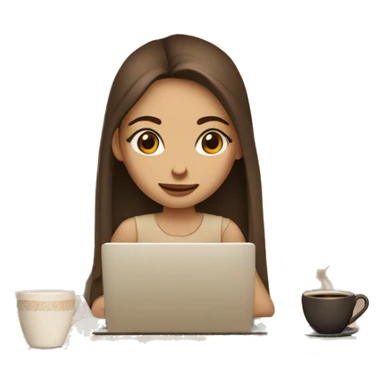 Half face of a girl at the laptop. A a cup of coffee on the left side of the table. Books on the right side. in beige tones sticker