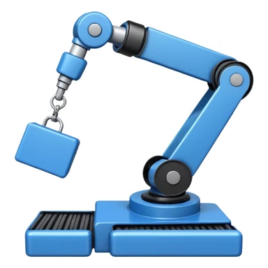 robot arm which is picking blue block on conveyor belt sticker