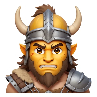Clash of Clans aesthetic friendly Barbarian Portrait Emoji, Poised and bold with a rugged yet cartoonish build in tattered furs and a horned helmet, his face rendered in a natural skin tone (not yellow), expressive bright eyes and a confident smirk, Simplified yet dynamic features, highly detailed, glowing with a vivid, adventurous aura, high shine, heroic and spirited, stylized with an air of medieval warrior charm, focused and energetic, soft glowing outline, capturing the essence of a fearless barbarian adventurer ready to lead his clan with spirited valor! sticker