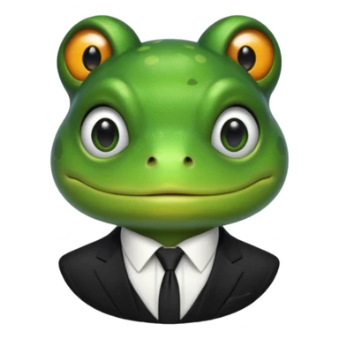 ["Green frog head, dressed in a black suit with a black tie."] sticker