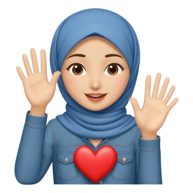 Turkish beautiful finish Konya girl denim hijab and heart dress and wink her hand goodbye  sticker