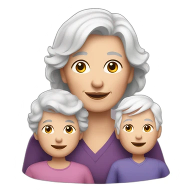 grandmother with white hair and grandchildren with brown hair sticker