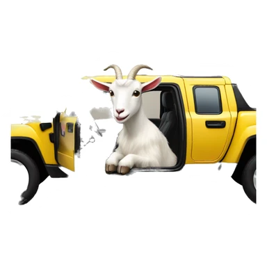 Goat in black puffy jacket driving hummer ev sticker