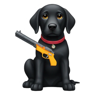 Black lab with a toy gun sticker