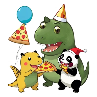 T-Rex eating a pizza With Pikachu Add a panda ￼￼￼￼ sticker
