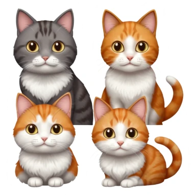 3 different coloured tiny short haired cats, including a dark grey and white cat, and a dark brown tabby and white and a ginger and white sticker