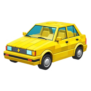 3D render of Low-Poly Car, digital glitch art aesthetic, data corruption visual, blocky vehicle made of bright yellow triangles, pixelated distortion, emoji style, isolated on white background --v 6.0. sticker
