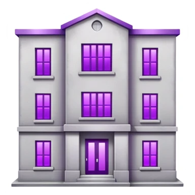 Small gray concrete apartment building with bright purple window glow, stark and simple sticker