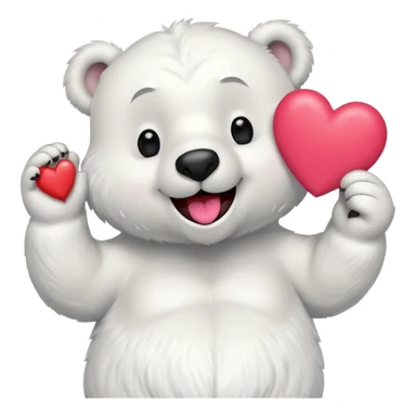 Create a goofy polar bear mascot , holding a large red heart sticker