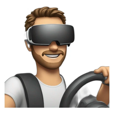 Man wearing vr headset while holding steering wheel sticker