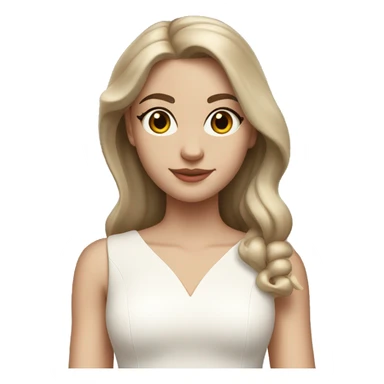 Thin pale white college graduate with light brown hair in a dainty white knee length dress with white pearls on shoulders  sticker