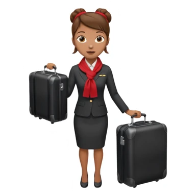 flight attendant, Light Brown skin, brown hair in single bun, neck scarf, suitcase sticker