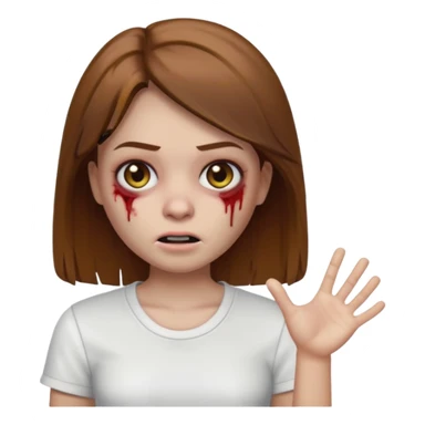 Memoji Zombie Girl with brown straight hair and basic white shirt On sticker