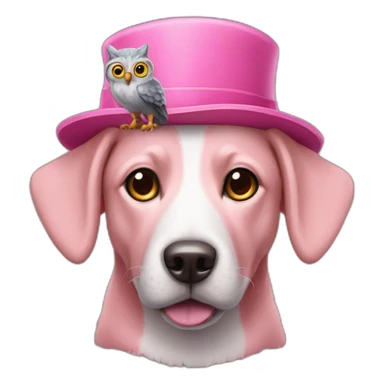 a pink dog with an owl on his head sticker