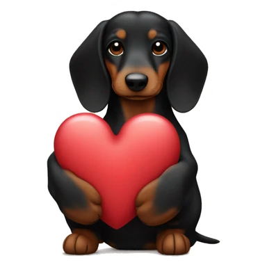 black and brown long haired daschund hugging a heart sticker