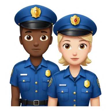 white female policeman in a blue unifrom, black male fireman in a red uniform sticker