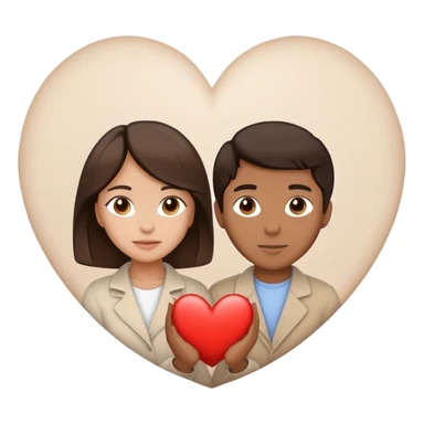 A couple with dark brown hair and mixed skin tone inside a white heart, both wearing beige clothes sticker