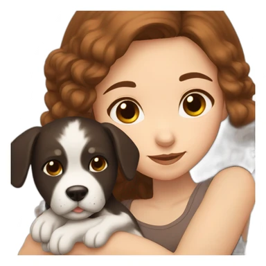 brown hair girl cuddling a brown black white dog sticker