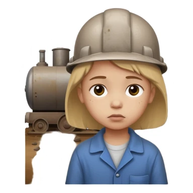 a child with a sad face works in a factory sticker