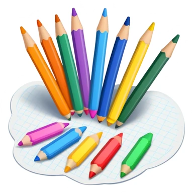 colorful drawing on paper with crayons and pencils nearby, fun and inviting sticker