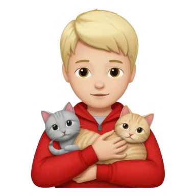 Make 1 gray cats cudling a kid that’s a boy wearing all red and he’s blond sticker