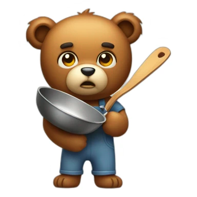 really angry and offended cute cuddly bear toywith a frying pan in hand sticker