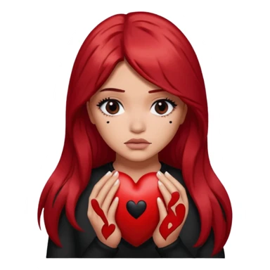 A Kylie Jenner with long red hair is sad and holds a black heart in her hands sticker