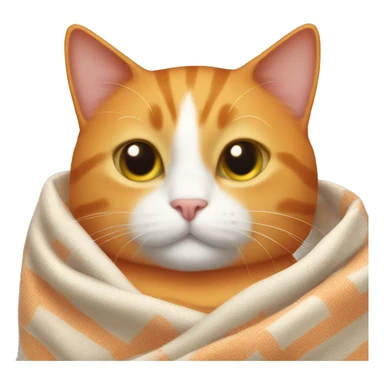 Orange cat with a small white spot on its chest wrapped in a blanket. sticker
