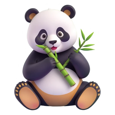 panda eating bamboo in forrest background, close up pose sticker