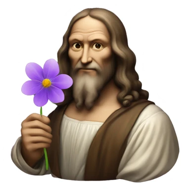 leonardo da Vinci holds a purple flower in his hands sticker
