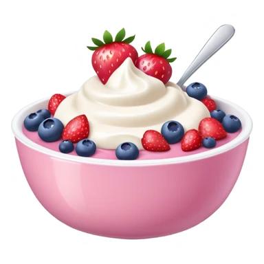 pink yogurt bowl with fruit sticker