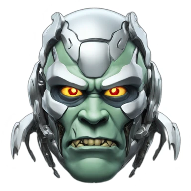 Cyber futuristic silver orc robot face with big orc tusks sticker