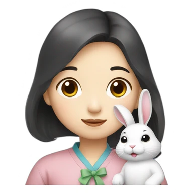 a korean girl with white rabbit sticker