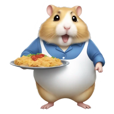 obese hamster holding a platter of food like a waitress sticker