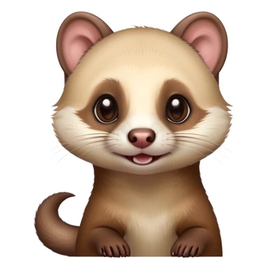 Cinematic Cute sable ferret Portrait Emoji, Head tilted playfully, with an elongated, flexible body and a characteristically curious expression, featuring a short, pointed snout, bright, sparkling eyes, and soft fur in warm brown and cream tones, Simplified yet irresistibly adorable features, highly detailed, glowing with a warm, friendly glow, high shine, affectionate and lively, stylized with a touch of whimsical mischief, soft glowing outline, capturing the essence of a fun-loving and mischievous sable ferret that feels like it could scamper straight into your heart! sticker