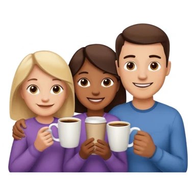 two parents and a child with coffee mugs sticker