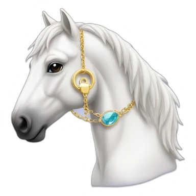 White stallion mustang wearing a key necklace sticker