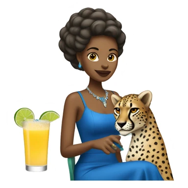 woman in blue dress drinking margarita with a cheetah logo  sticker