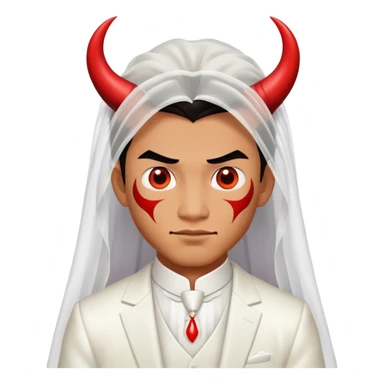 an asian male bride with the face of devil in wedding dress sticker