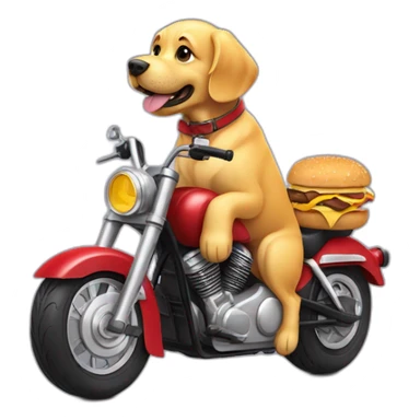 golden retriever eating a cheeseburger on a motorcycle sticker