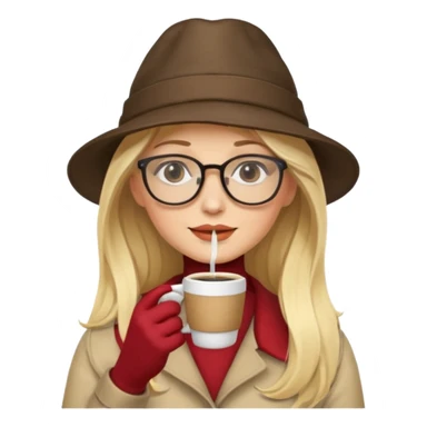 long hair blonde woman drink coffe with hat and glasses sticker