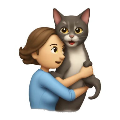 Gato abrazando a una mujer de manera muy tierna sticker