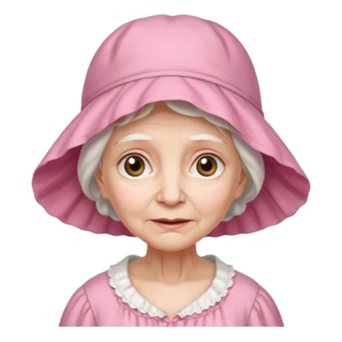 sick old woman with pink night gown, pink bonnet on her head sticker