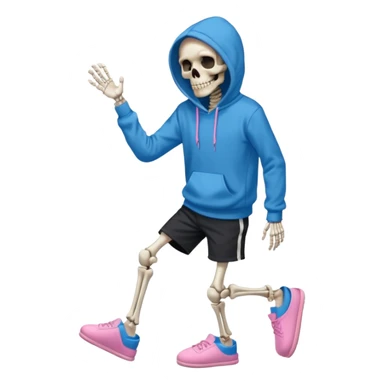 Skeleton with blue hoodie and black shorts and pink slippers sticker