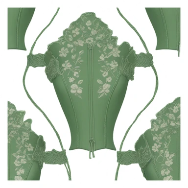 Sage green corset with flower embroidery, isolated sticker