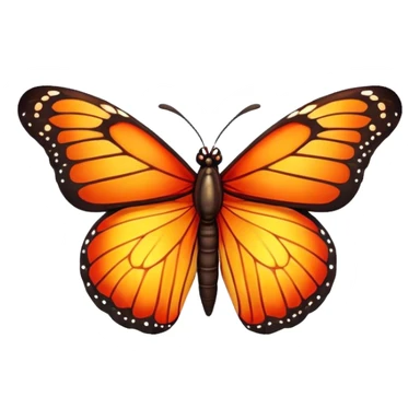 Cinematic Realistic Noble monarch Butterfly Portrait Emoji, Poised and elegant, with delicate, translucent wings rendered in rich ruby and scarlet hues, a slender, graceful body with intricately detailed textures, and soft, reflective eyes, illuminated by natural light, high shine, intelligent and regal, styled with an air of refined natural splendor, focused and attentive, soft glowing outline, capturing the essence of a watchful and confident monarch butterfly that appears to emerge majestically from the screen! sticker