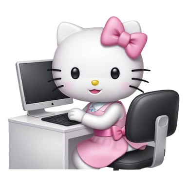 Hello Kitty working at office desk with computer sticker
