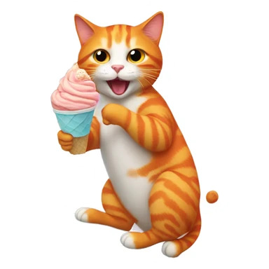 Orange cat eating an ice cream while riding a surfboard sticker