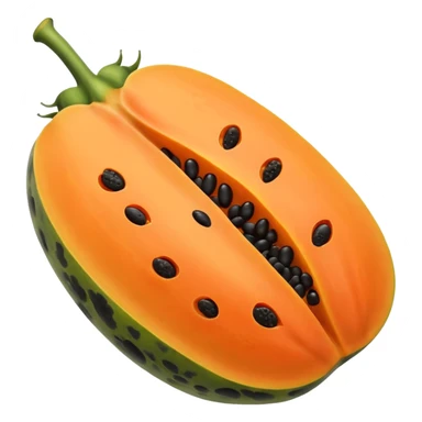 A beautiful papaya fruit is peeled and has black spots.It should be very ripe.like emoji sticker